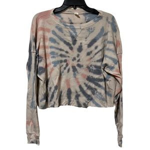 Love Vintage Tie Dye Waffle Knit  Long Sleeve Crop Top